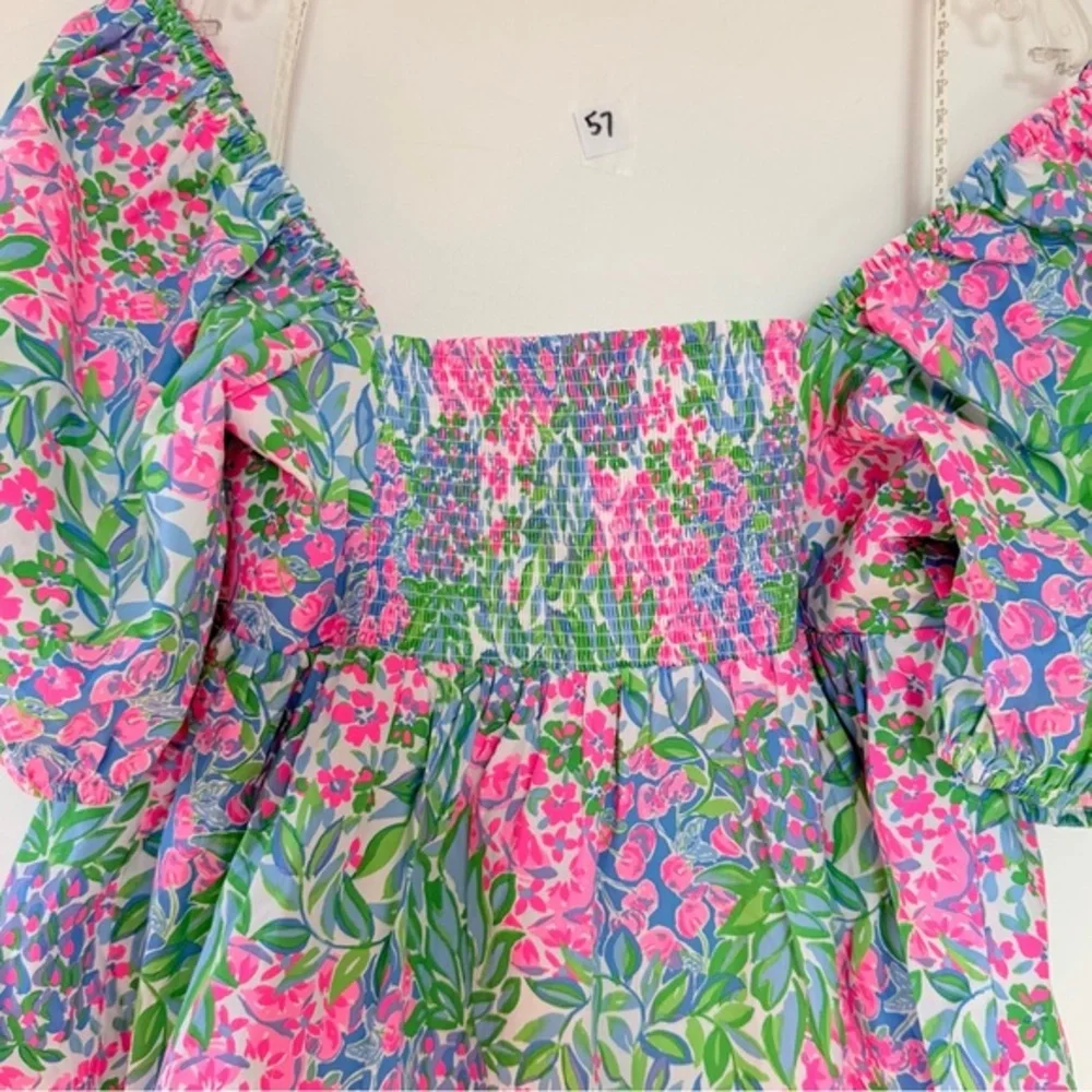 Lilly‎ Pulitzer Kay Short Sleeve Cotton Top A Cherry on Top Puff Sleeves NWT 14